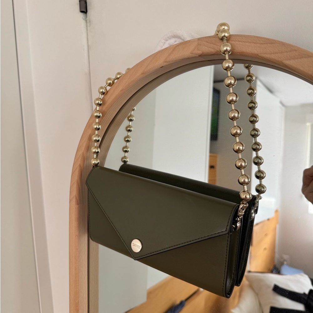 Olive Green Ganni Envelope Purse Wallet with Gold Chain